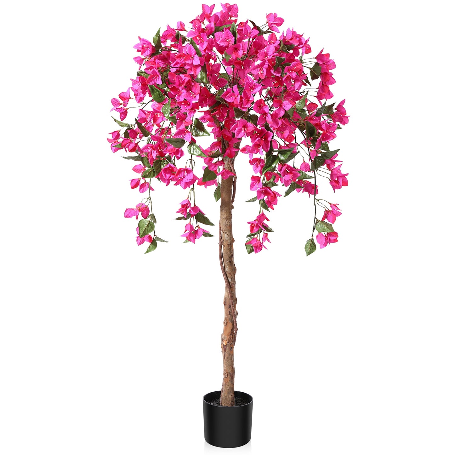 4FT Artificial Tree Tall Potted Fake Bougainvillea Trees for Outdoor Indoor Office Wedding Home Decor Lifelike Faux Plants with Wood Trunk and Pink Flowers