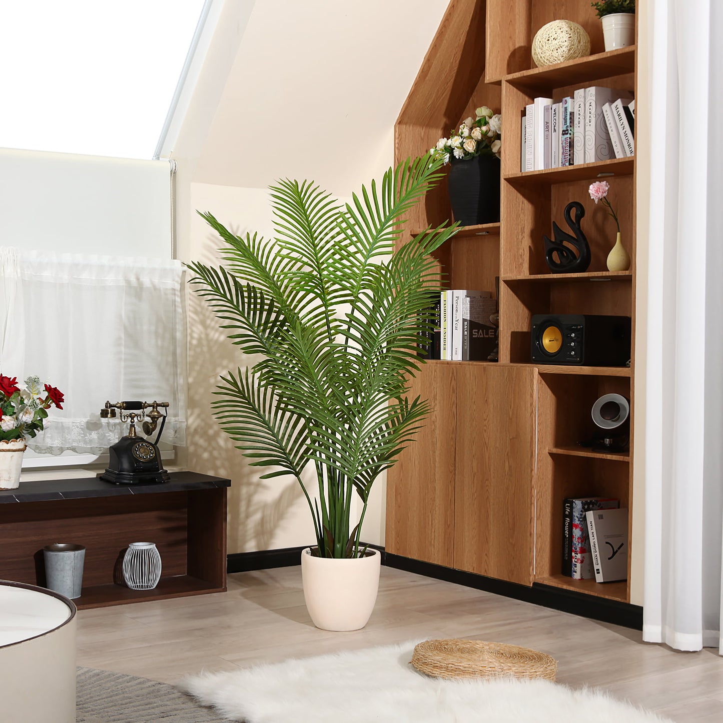 5 Feet Artificial Plants in Basket Faux Green Areca Palm Plant with Woven Seagrass Belly Basket, Fake Tree for Home Decor Office House Living Room Indoor Outdoor