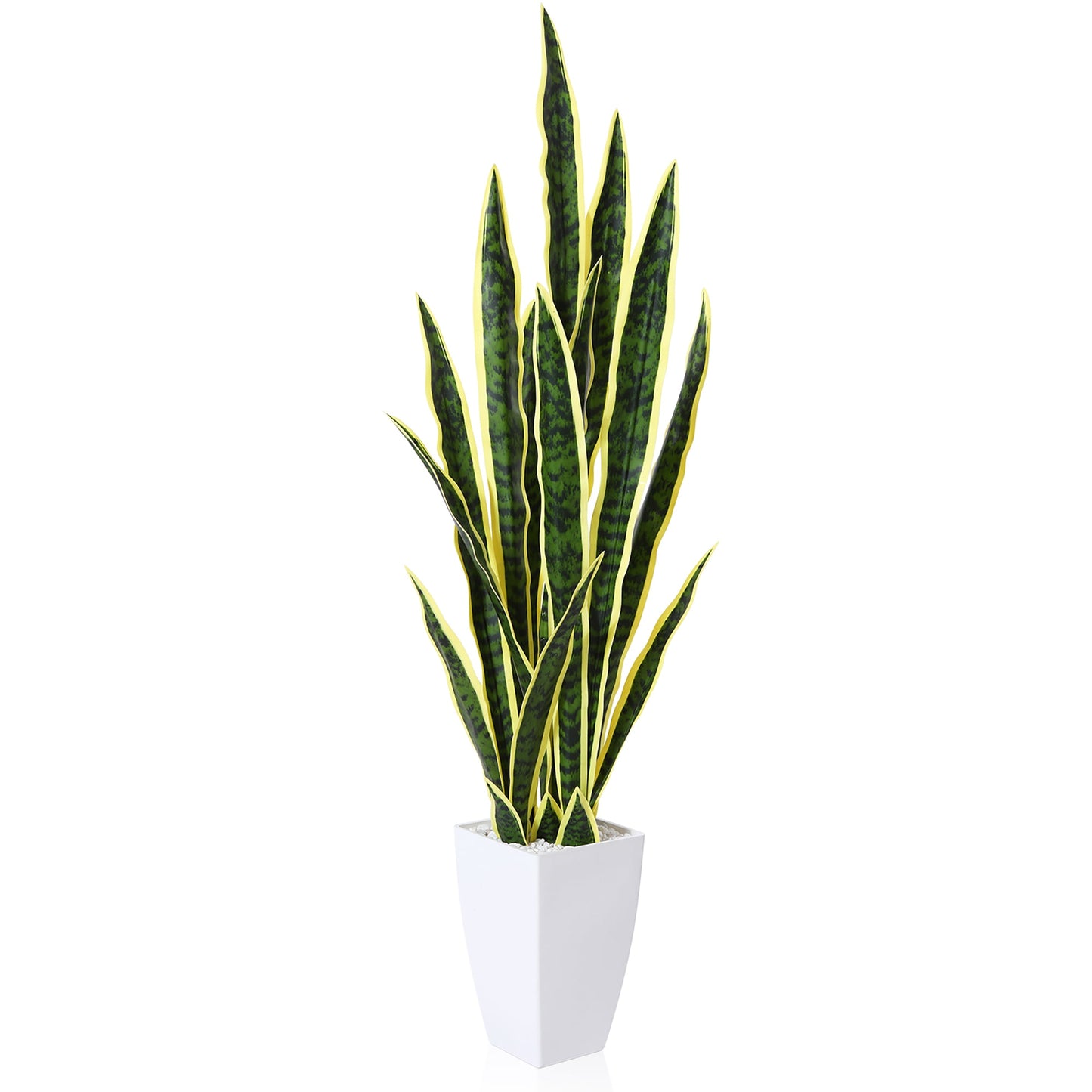 Yellow 43'' Tall Large Artificial Snake Plant with 9'' White Taper Planter,Plastic Floor Plants Tall Faux Sansevieria Plant with 20 Leaves for Home Bedroom Living Room Bathroom Indoor Outdoor Decor