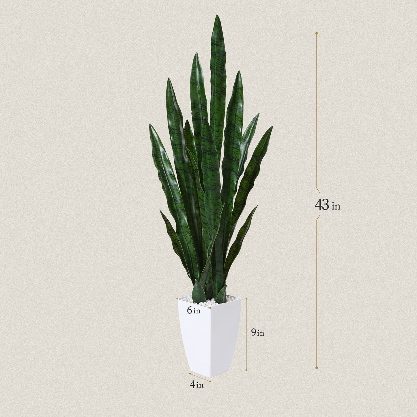 Green 43'' Tall Large Artificial Snake Plant with 9'' inches High White Taper Planter,Tall Faux Sansevieria Plant with 20 Leaves for Home Bedroom Living Room Bathroom Indoor Outdoor Decor