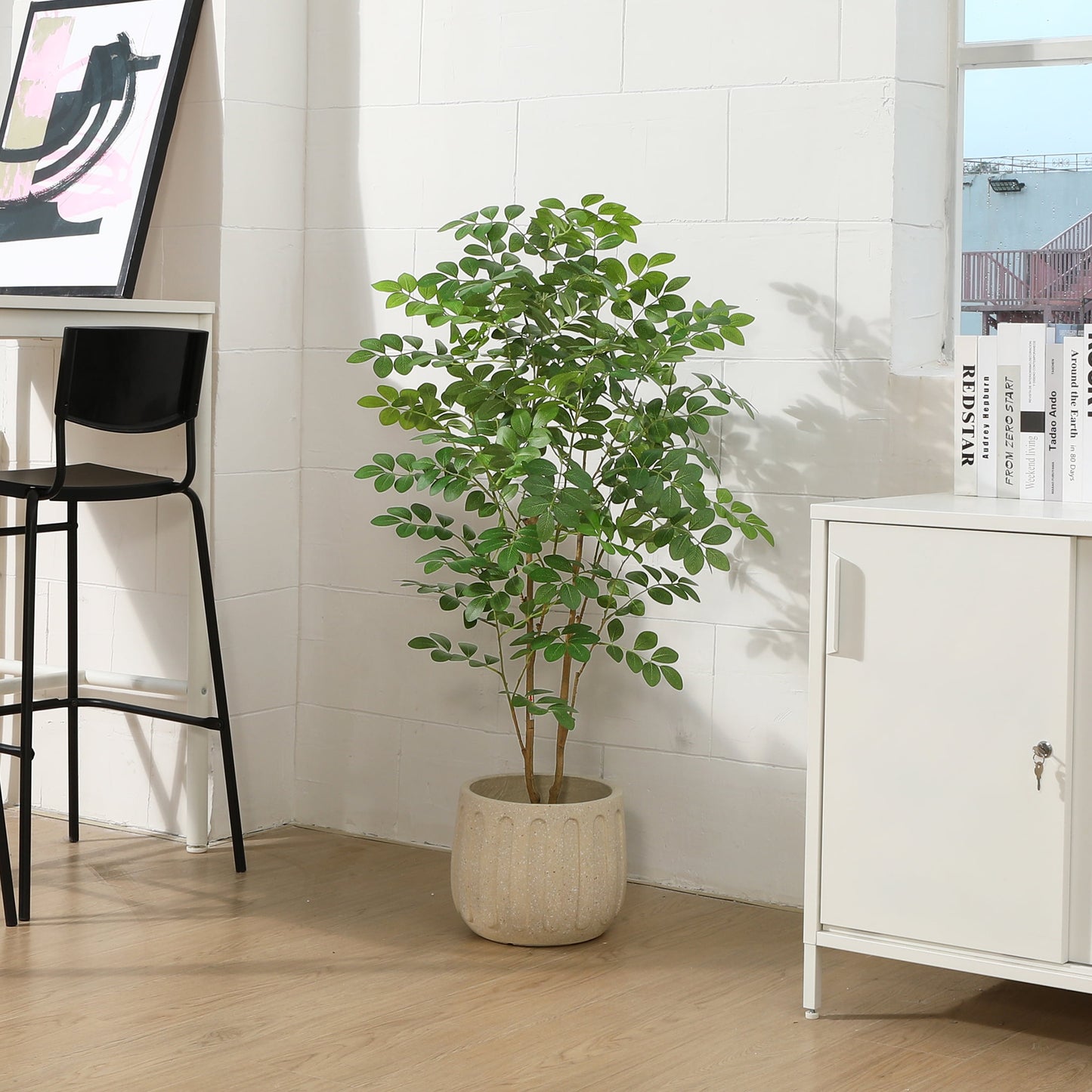 4 ft Faux Moringa Oleifera Tree in Pot, Artificial Horse Radish Tree, Fake Plants for Home Decor