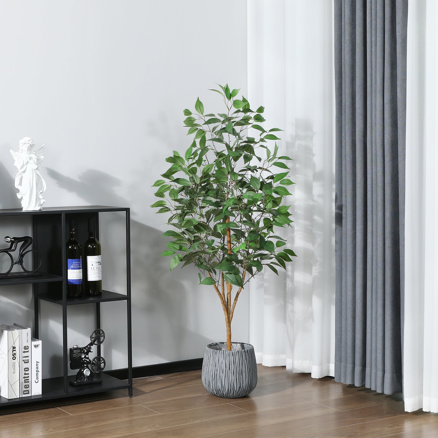 4 ft Realistic Artificial Ficus Tree in Pot, Natural Trunk, Lush Leaves, Lifelike Faux Tree