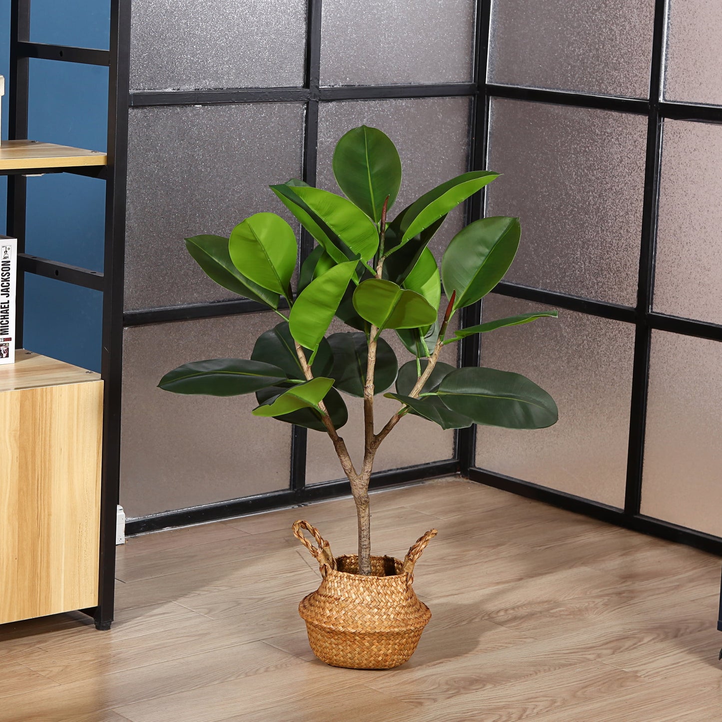 Artificial Rubber Tree, 3 FT Fake Plastic Ficus Plant, Pre Potted Faux Greenry Plants for Home Decor Office House Living Room Indoor Outdoor