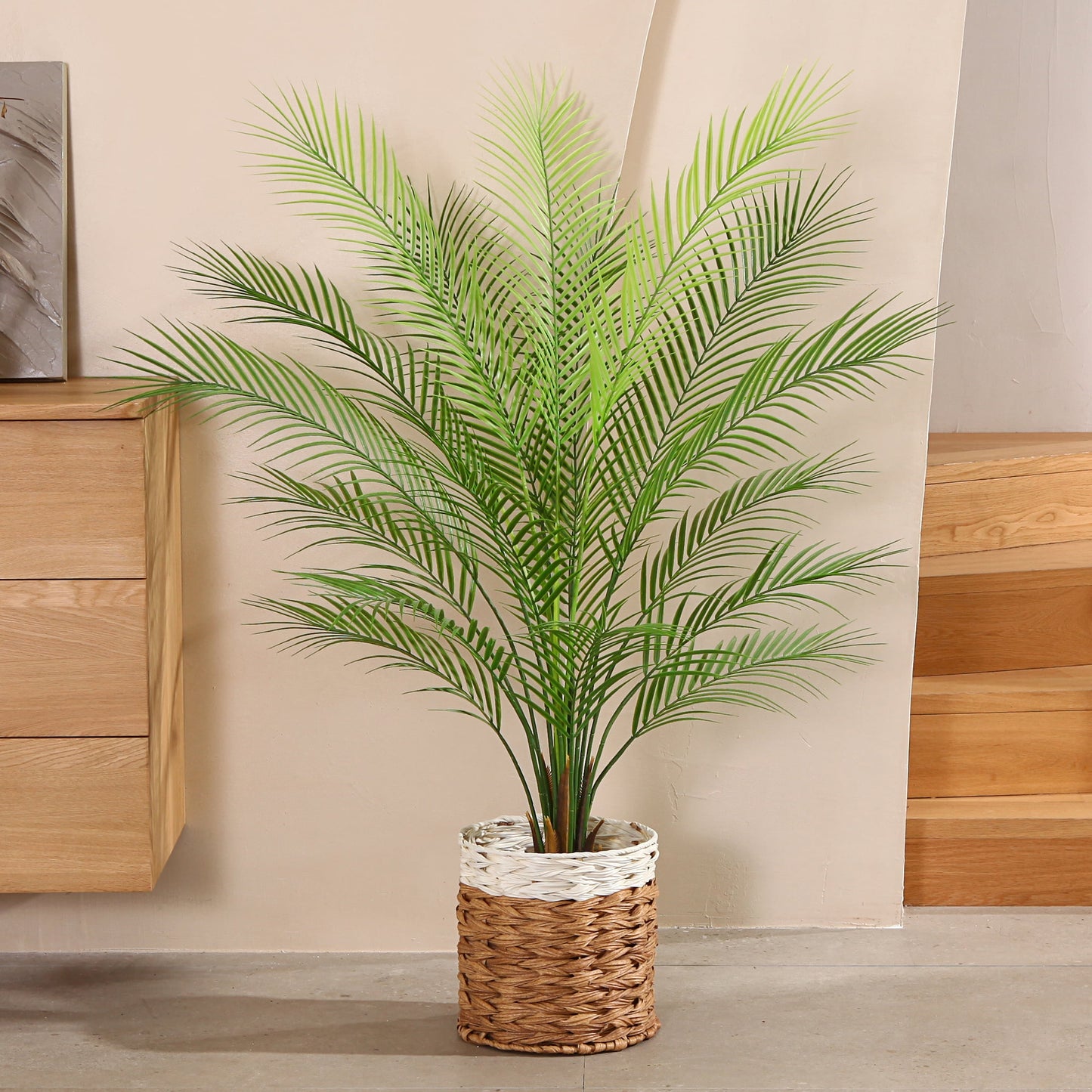 4 ft Artificial Palm Plants in Basket Fake Plants Artificial Paradise Palm Plant Faux Trees for Home Decor Indoor Outdoor Ornaments with Seagrass Basket, Set of 1