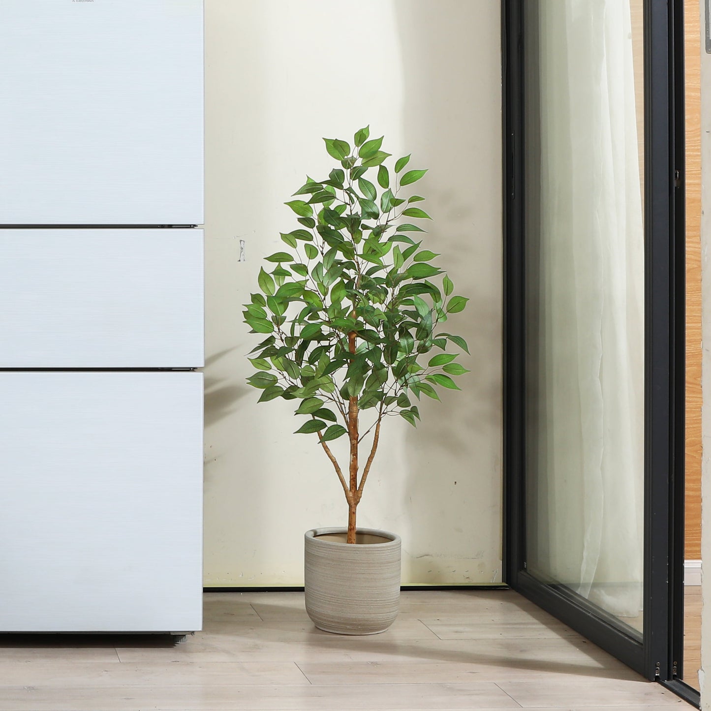 4FT Tall Artificial Ficus Tree with Natural Wood Trunk and Lifelike Leaves