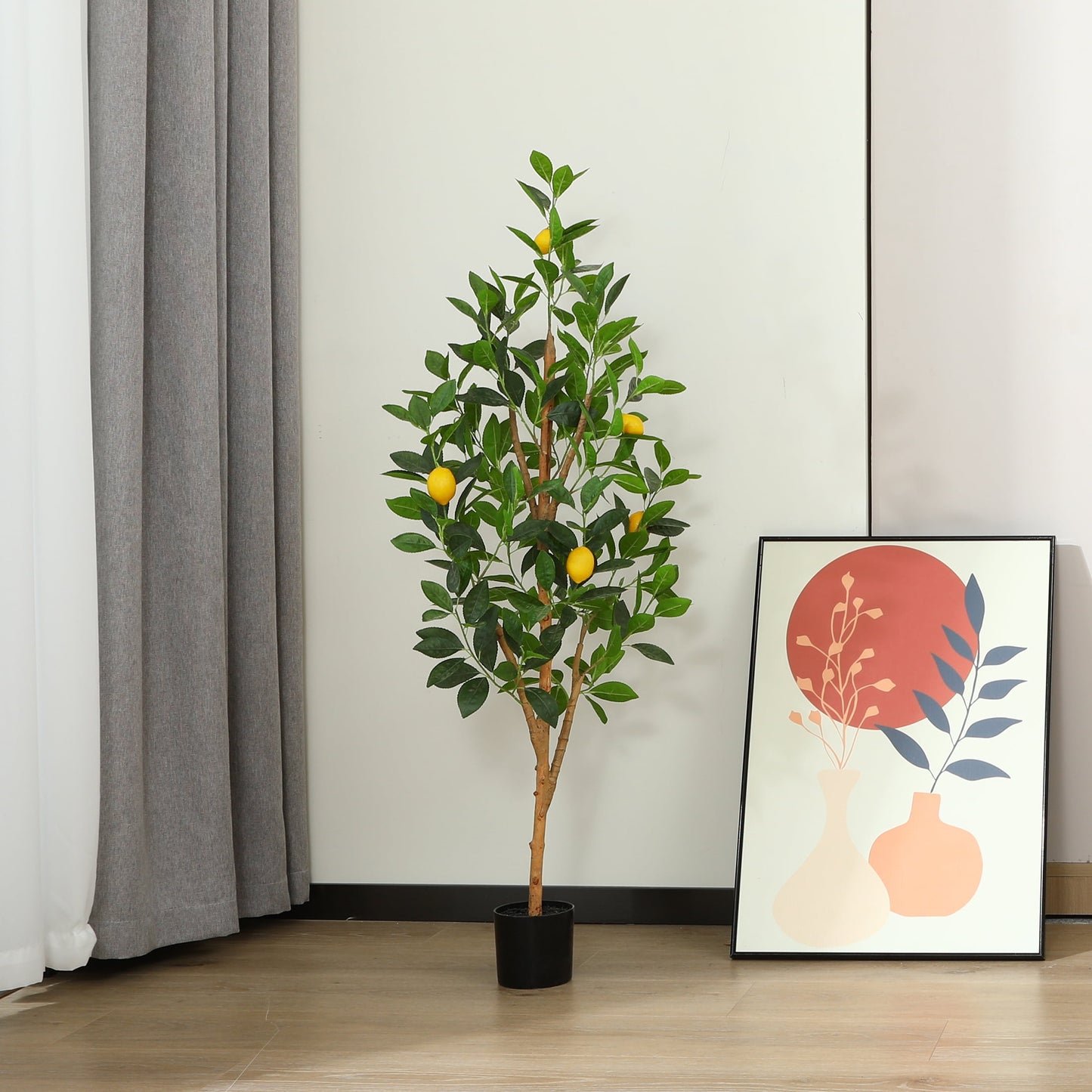 4 ft Artificial lemon Plants with Realistic Leaves and Natural Trunk, Fake Potted Tree