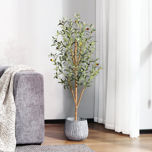 More Dense Branches and Leaves 4FT Artificial Olive Tree in Pot, Artificial Olive Plants with Fruits, Realistic Indoor Outdoor Plants for Home Decor Housewarming Gift