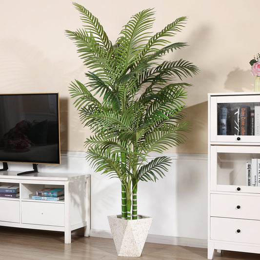 Artificial Golden Cane Palm Plants 6 Feet Fake Tree for Home Decor Indoor Outdoor Faux Areca Palm Tree in Pot for Home Office Perfect Housewarming Gift,Set of 1