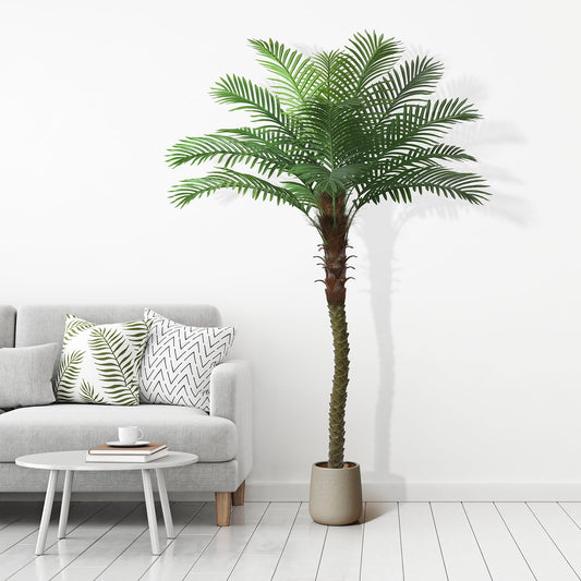 7FT Artificial Sago Palm Tree Tall Fake Palm Plant with 9 Pcs Adjustable Leaves Tropical Decor Plastic Faux Tree in Pot Realistic Fake Plants for Home Indoor Office Patio Porch