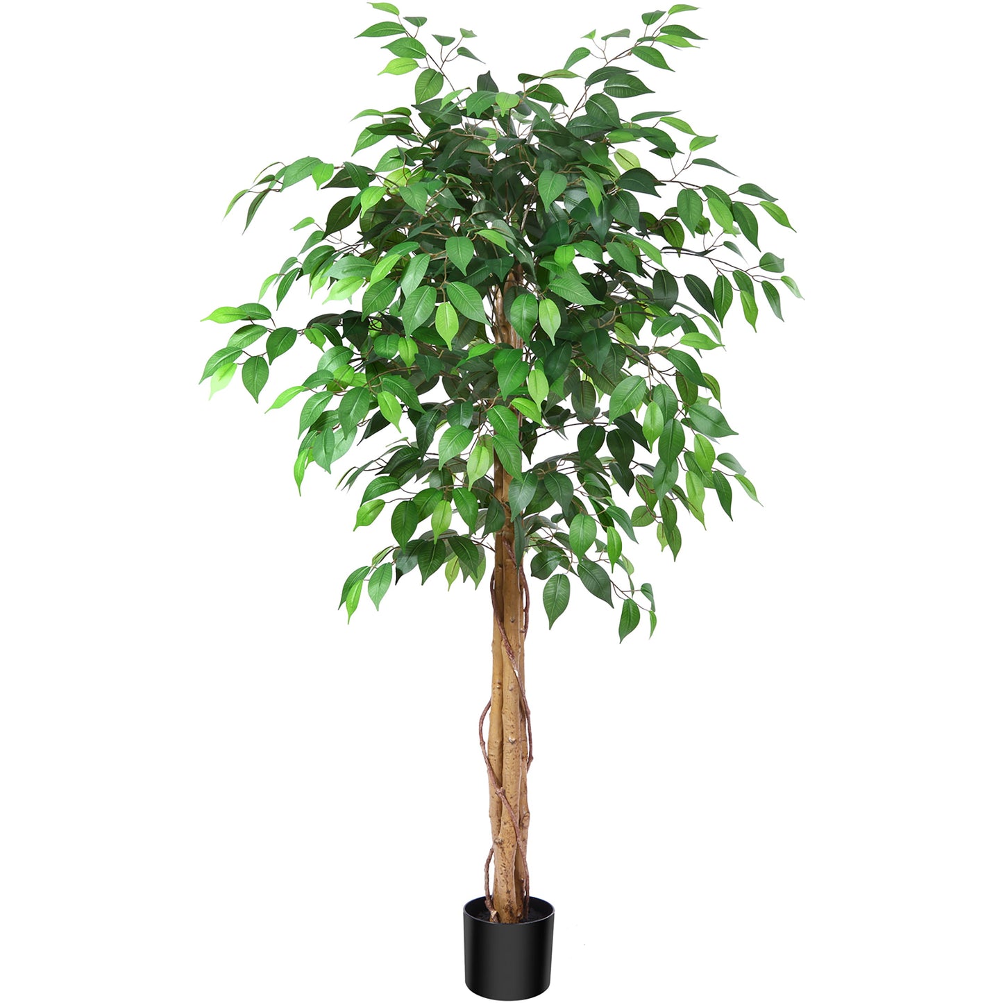 5 ft Ficus Artificial Trees with Realistic Leaves and Natural Trunk, Silk Fake Ficus Tree with Plastic Nursery Pot, Faux Ficus Tree for Office Home Farmhouse