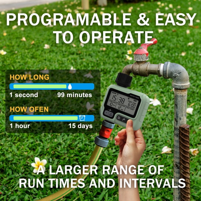 Water Timer, Hose Timer, Automatic Watering Timer for Gardens,Sprinkler Timer with Rain Delay / Child Lock /IP65 Waterproof, Large LCD Screen Irrigation Systems for Garden, Lawn