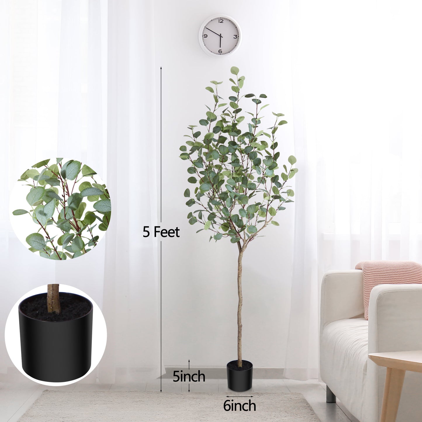 DR.Planzen Artificial Eucalyptus Plants 5Ft Fake Eucalyptus Plant in Pot Faux Tree for Home Decor Indoor Living Room Office Perfect Housewarming Gift 1Pack