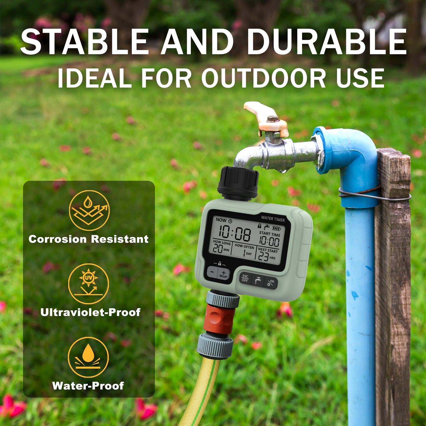 Water Timer, Hose Timer, Automatic Watering Timer for Gardens,Sprinkler Timer with Rain Delay / Child Lock /IP65 Waterproof, Large LCD Screen Irrigation Systems for Garden, Lawn