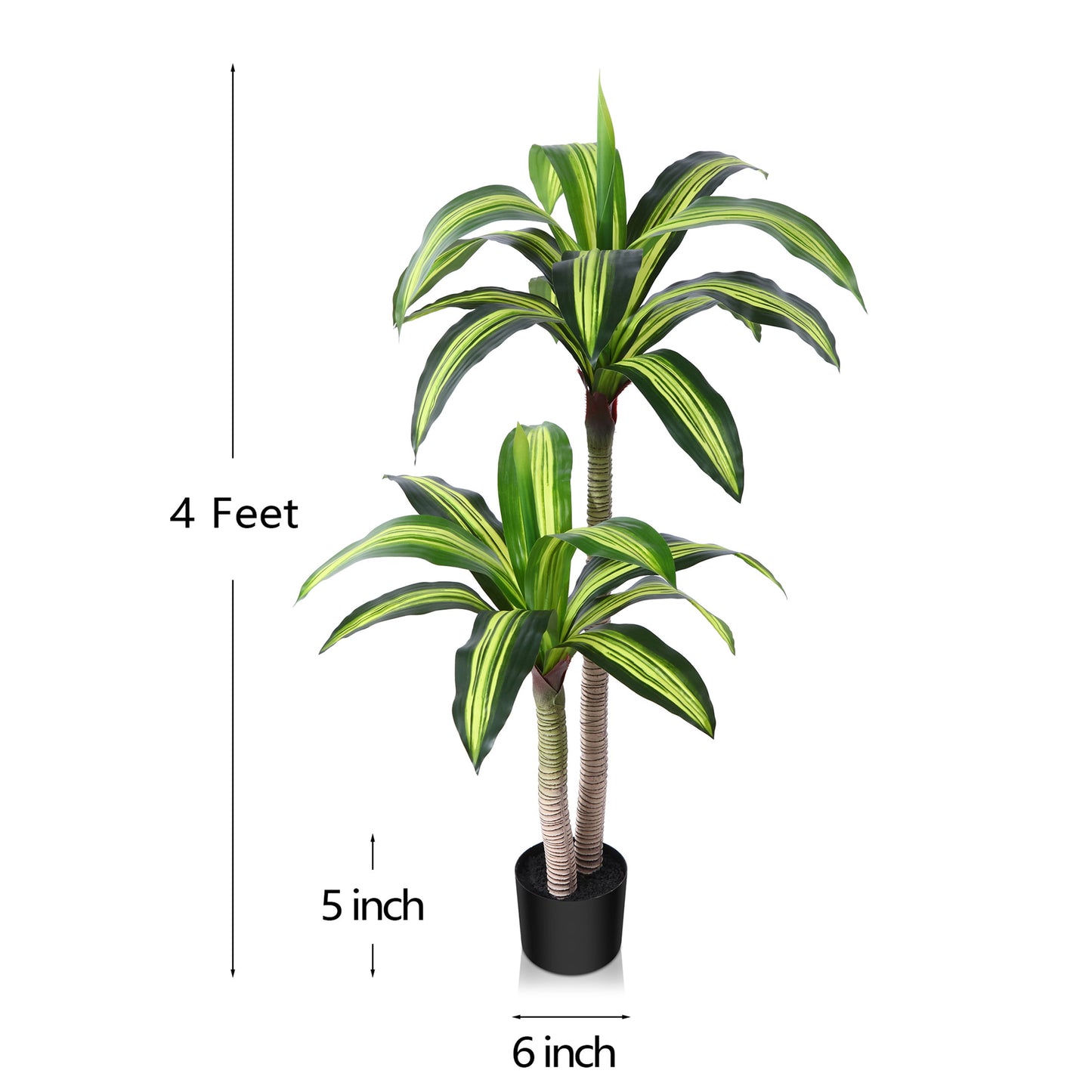 Artificial Plants, 4 Ft Dracaena Tree Faux Plants Indoor Outdoor Decor Fake Tree in Pot Slik Plants for Home Decor Office Living Room Porch Patio Perfect Housewarming Gift