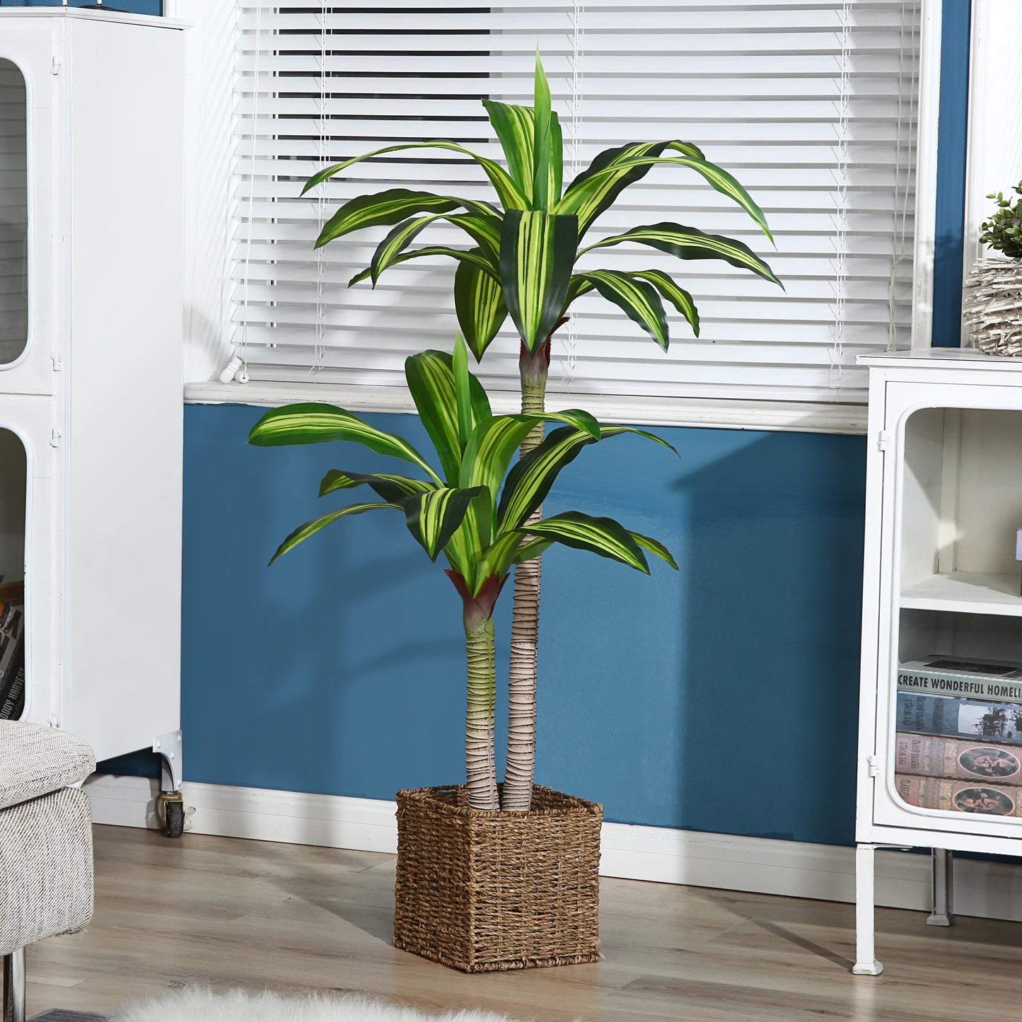 Artificial Plants, 4 Ft Dracaena Tree Faux Plants Indoor Outdoor Decor Fake Tree in Pot Slik Plants for Home Decor Office Living Room Porch Patio Perfect Housewarming Gift