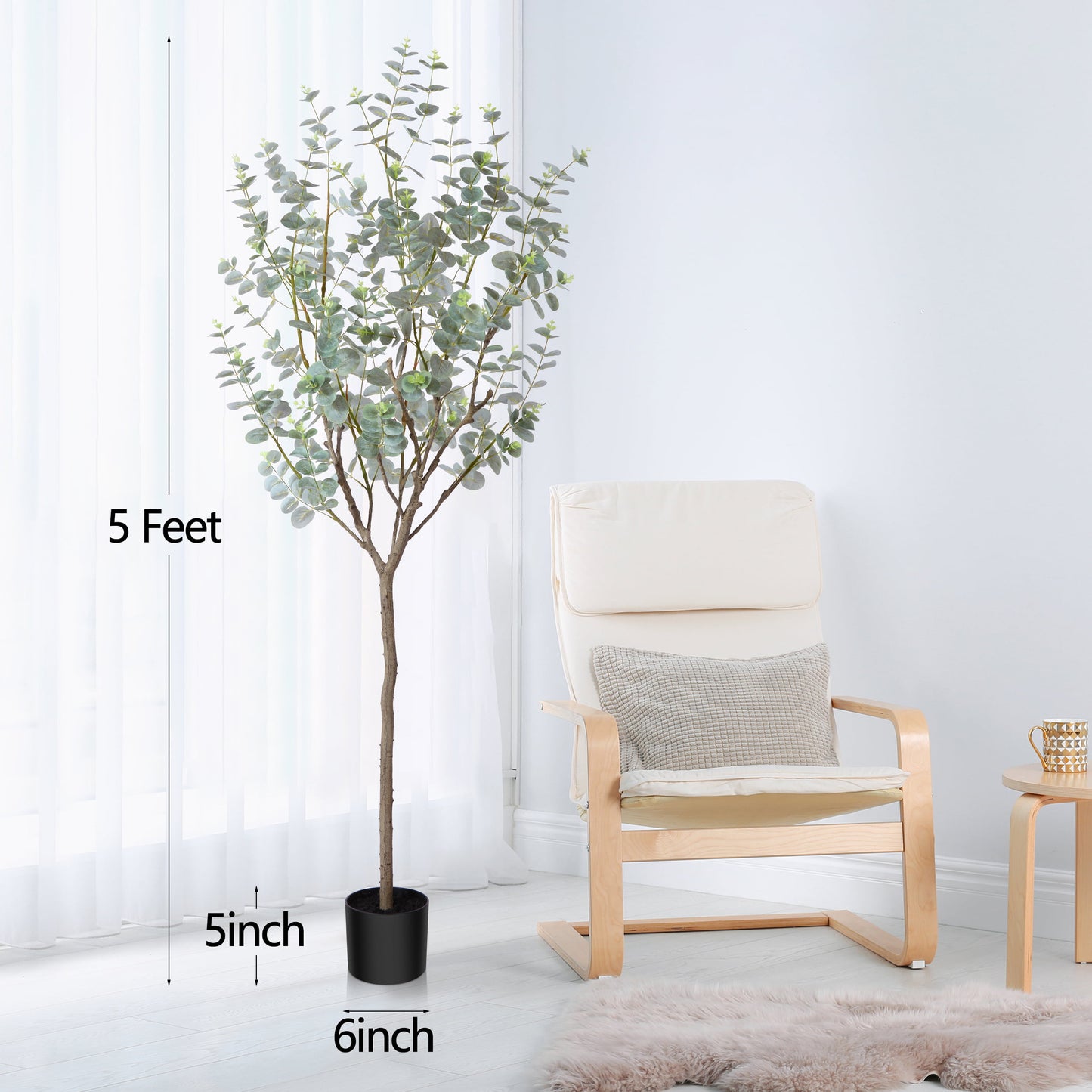 DR.Planzen Artificial Eucalyptus Tree 5Ft Faux Eucalyptus Plant in Pot Fake Tree for Home Decor Indoor Living Room Perfect Housewarming Gift Green 1Pack