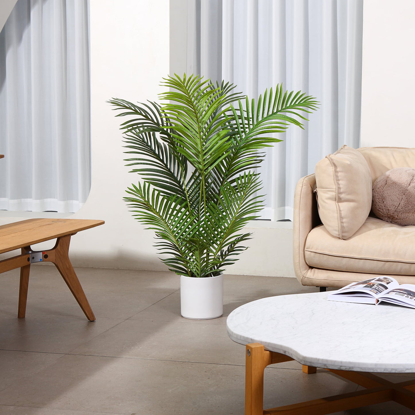 Fake Majesty Palm Plant 4 Feet Artificial Majestic Palm Faux Ravenea Rivularis in Pot for Indoor Outdoor Home Office Store, Great Housewarming Gift