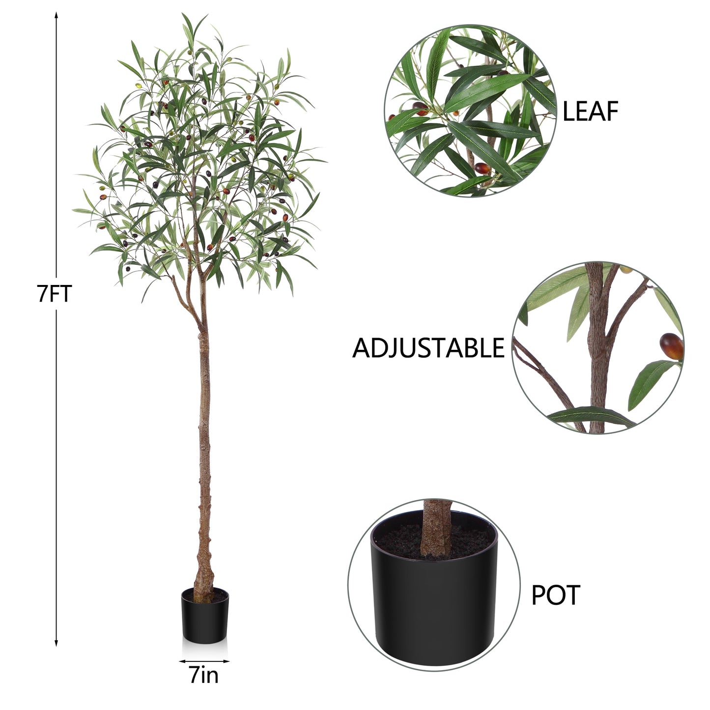 DR.Planzen Artificial Olive Tree 7FT Tall Fake Olive Plants Large Faux Trees for Home Decor Indoor Outdoor Office Gift Ornaments, Set of 1