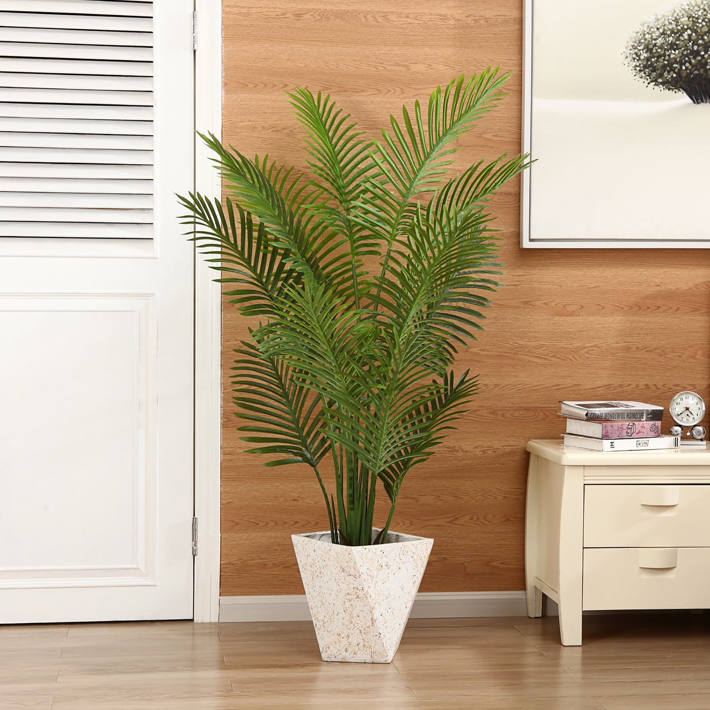 5 Feet Artificial Plants in Basket Faux Green Areca Palm Plant with Woven Seagrass Belly Basket, Fake Tree for Home Decor Office House Living Room Indoor Outdoor