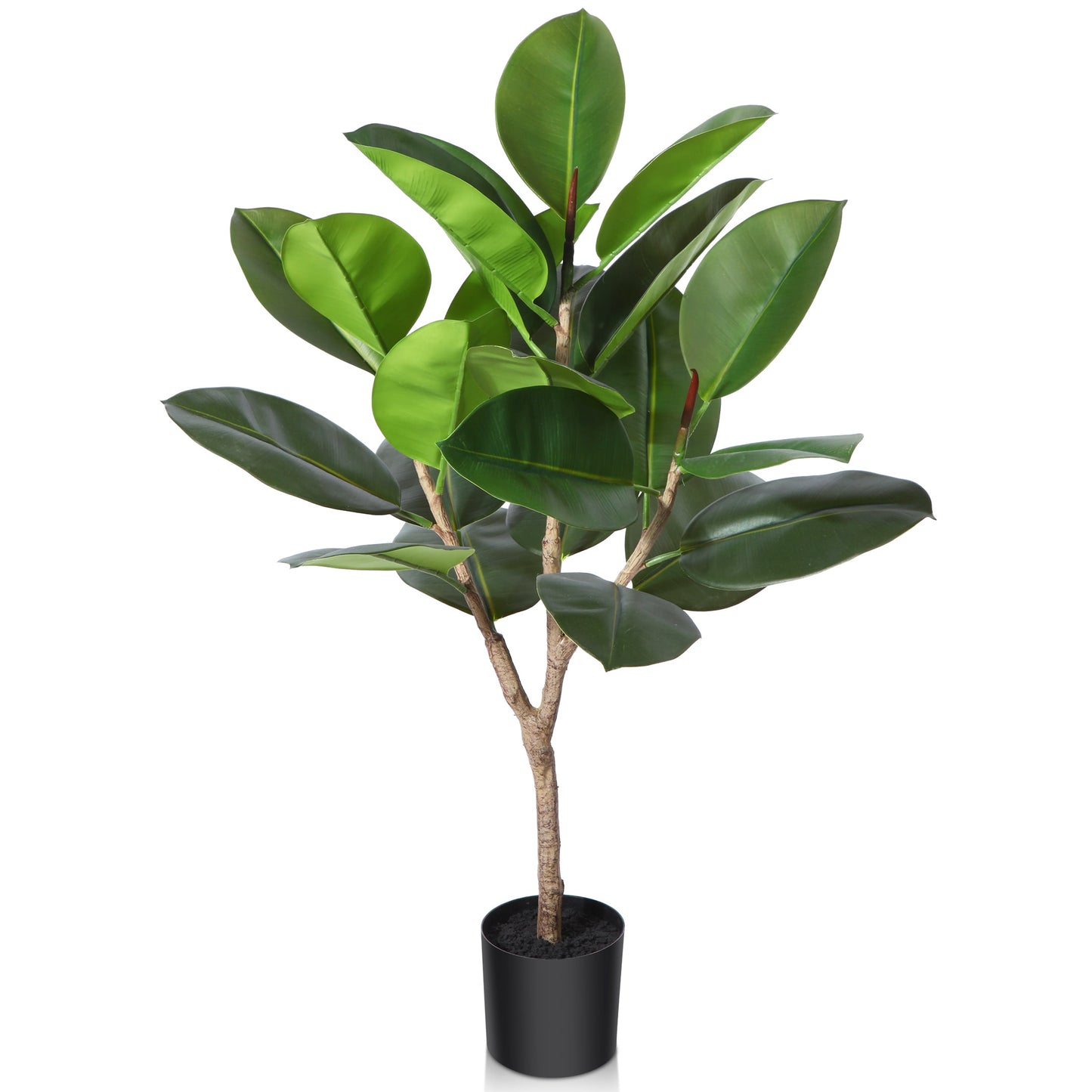 Artificial Rubber Tree, 3 FT Fake Plastic Ficus Plant, Pre Potted Faux Greenry Plants for Home Decor Office House Living Room Indoor Outdoor