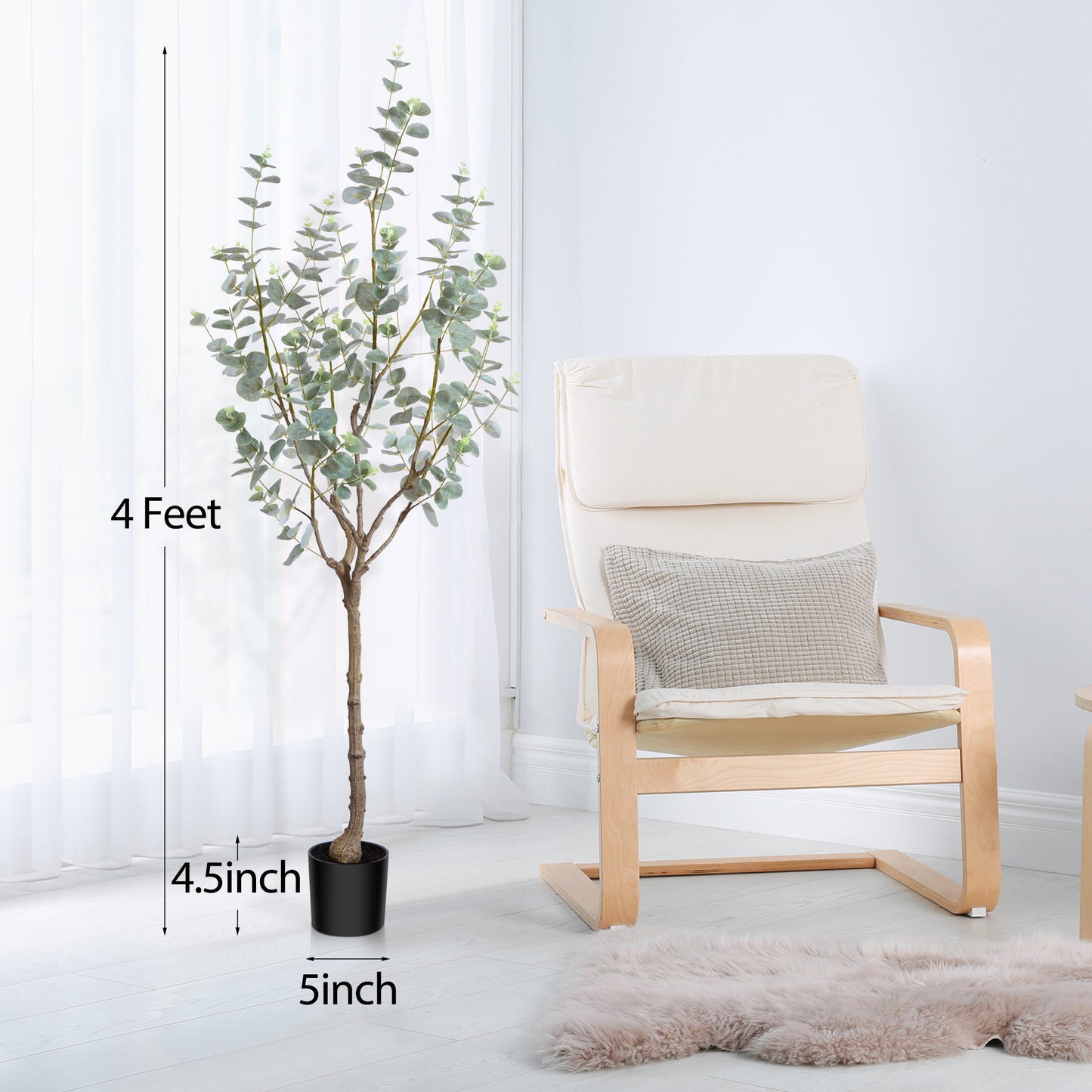 DR.Planzen Artificial Eucalyptus Tree 4Ft Faux Eucalyptus Plant in Pot Fake Tree for Home Decor Indoor Living Room Perfect Housewarming Gift Green 1Pack